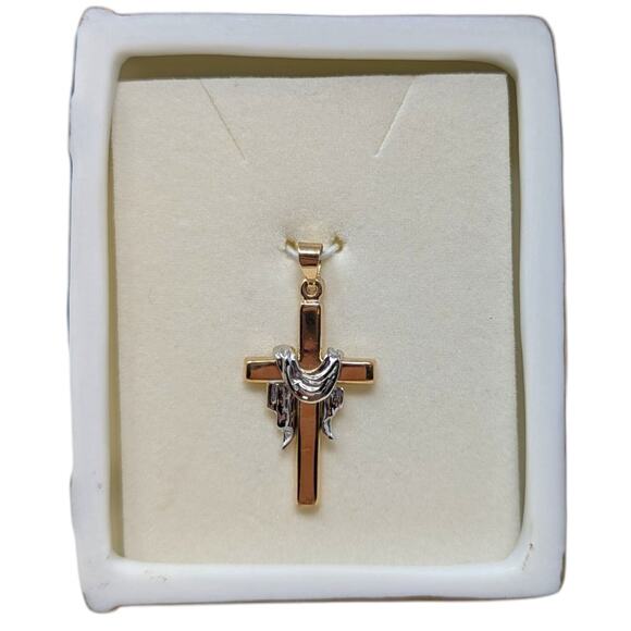 14K Gold Cross Pendant with Drape Vintage Religious Jewelry - Picture 1 of 5